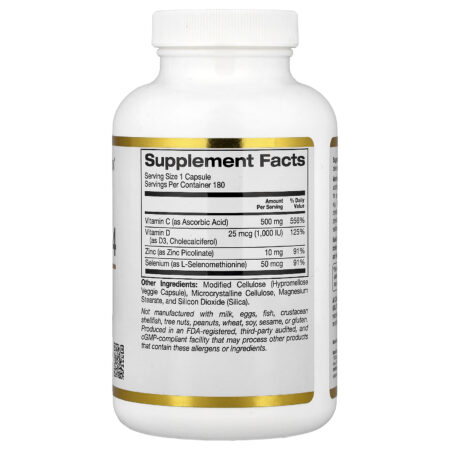 California Gold Nutrition Defender 4 com Vitamina C Vitamina D Zinco e Selênio 180 Cápsulas Vegetais — foto 2
