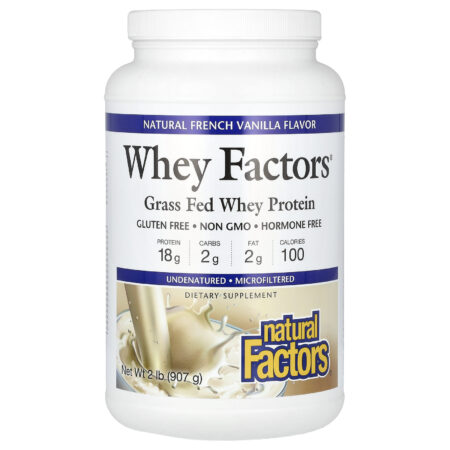 Natural Factors Whey Factors Proteína Whey de Gado Criado no Pasto Baunilha Francesa Natural 907 g (2 lb) — foto 1