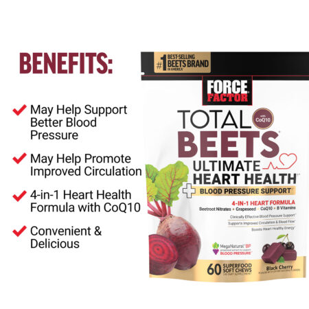 Force Factor Total Beets® com CoQ10 para a Saúde Definitiva do Coração Cereja Negra 60 Cápsulas Mastigáveis de Superalimentos — foto 3