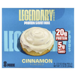 Legendary Foods Rolinho Doce de Proteína Canela Pacote com 8 63 g (22 oz) Cada