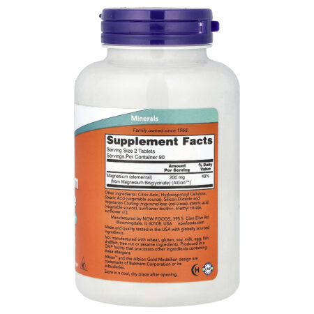 NOW Foods Glicinato de Magnésio 180 Comprimidos (100 mg por Comprimido) — foto 2