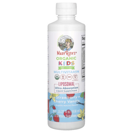 MaryRuths Organic Kids Multivitamínico Lipossomal 4–13 Anos Morango Cereja e Baunilha 450 ml (1522 fl oz) — foto 1