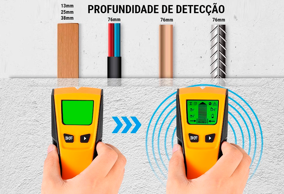 Detector de Barreiras - Scanner de Parede 3 em 1