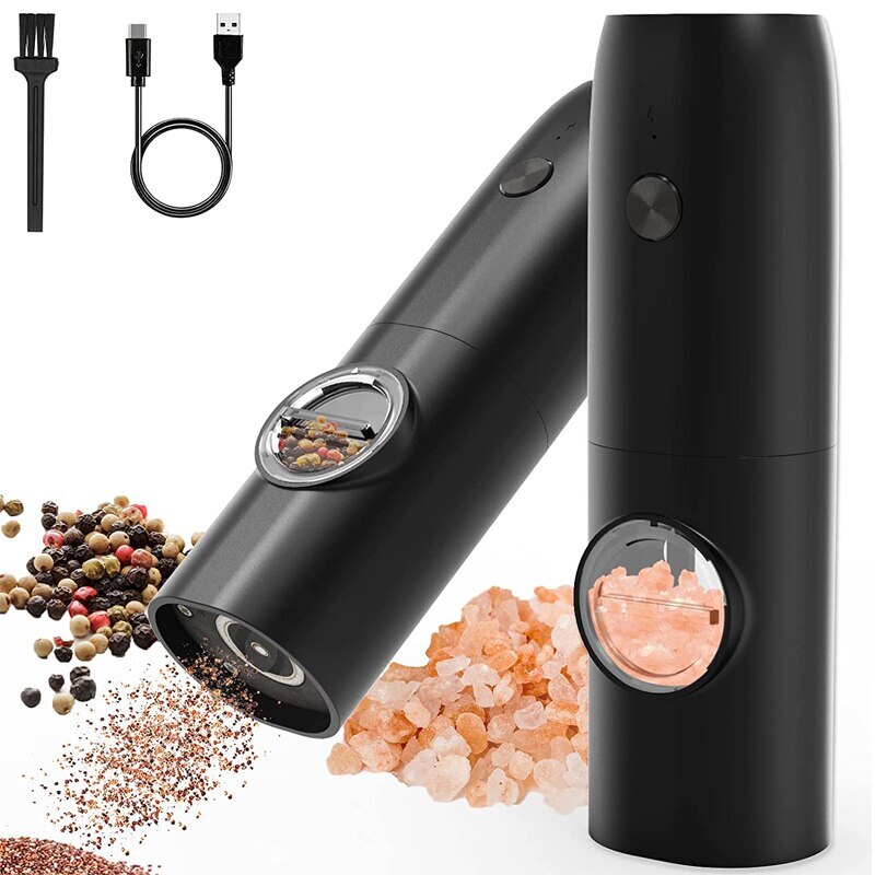 Moedor de pimenta elétrica recarregável moinhos de sal e pimenta usb carregamento spice grinder com led luz ajustável moinhos grosseess - AliExpress